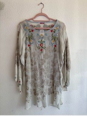 NWT Johnny Was Embroidered Floral Tunic  with Metallic Gold Botanical Embroidery